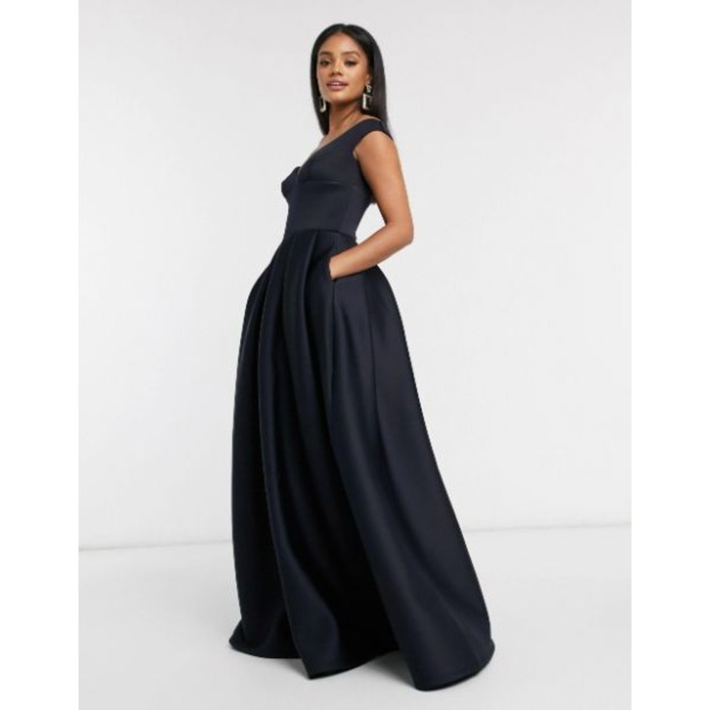 NWT True Violet Black Label Bardot Prom Gown Maxi Dress Pockets 6US/10UK Dk Navy